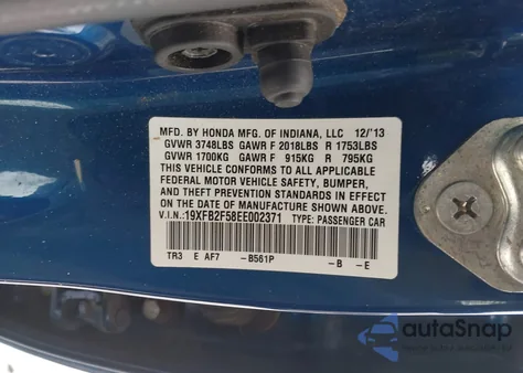 2014 Honda Civic Lx from USA, damaged, VIN 19XFB2F58EE002371